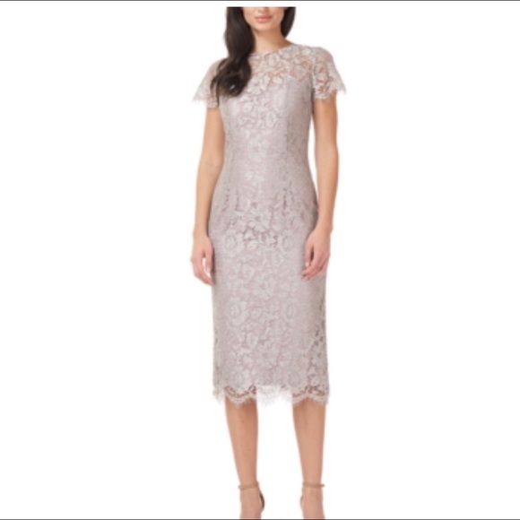 JS Collections Metallic Lace Short Sleeve Sheath Midi Dress Size 12 - Picture 11 of 11